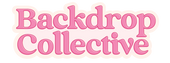 The logo for 'Backdrop Collective' is displayed in a playful, bold pink font with a light pink shadow effect, centered on a solid white background.