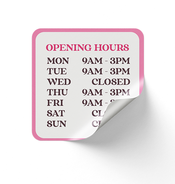 Shop Opening Hours Door Decals | Outdoor Removable Vinyl Stickers