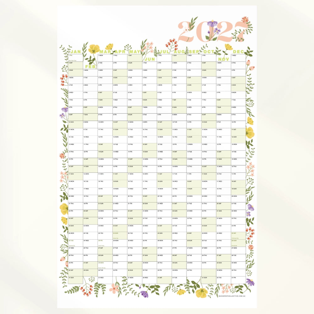 Botanical Laminated Wall Planner 2027 | Year Calendar