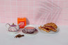 Pink tile and marble double-sided vinyl photography backdrops for food and drink photography photographed with T2 and croissants  - backdrop collective australia 