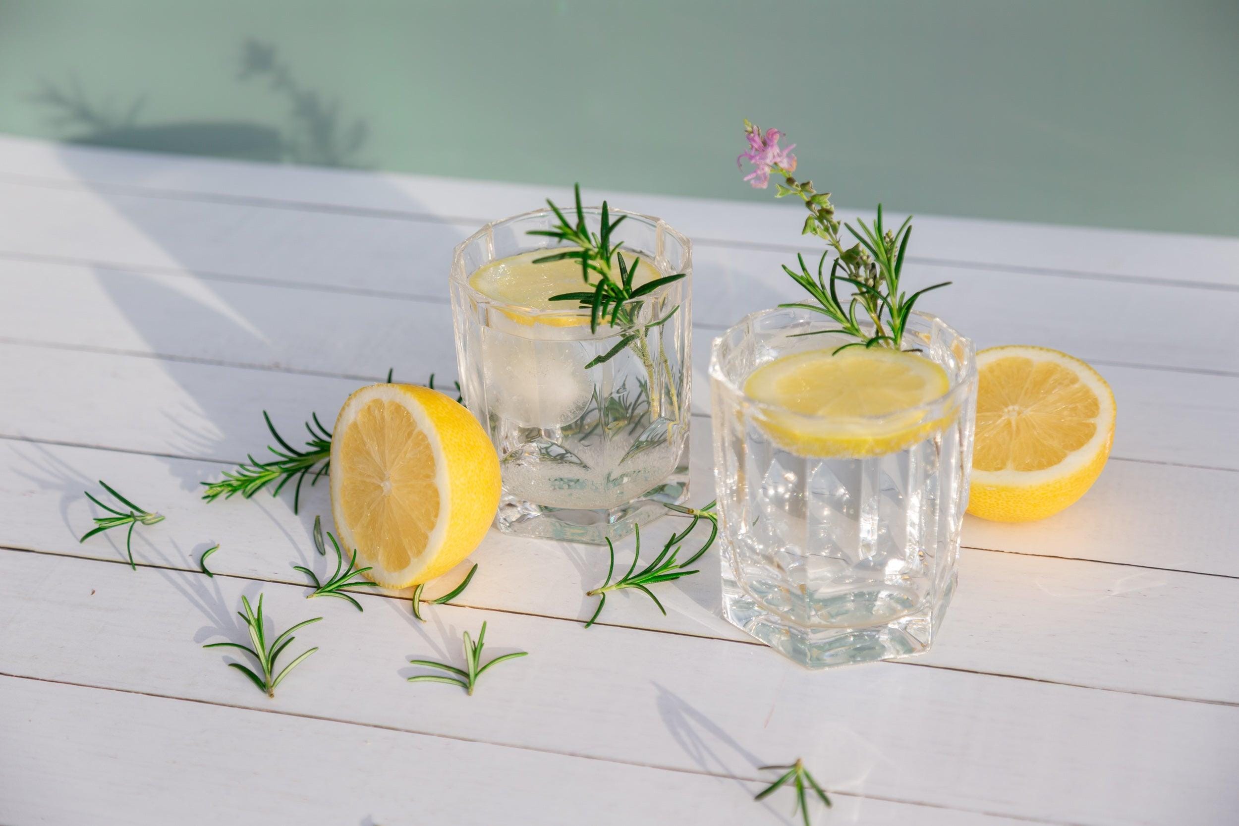 Rustic White timber double-sided photography vinyl backdrop with lemon and rosemary cocktails - backdrop collective