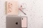terrazzo textured Photography vinyl backdrop with tech accessories and coffee - Backdrop Collective Melbourne