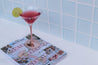 Purple and Blue tile double-sided photography vinyl backdrop with magazine and cosmopolitain cocktail - backdrop collective