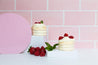 Pretty In Pink Tile Double-sided Backdrop with pink circle acrylic prop and pavlova desserts for food photography- Backdrop Collective