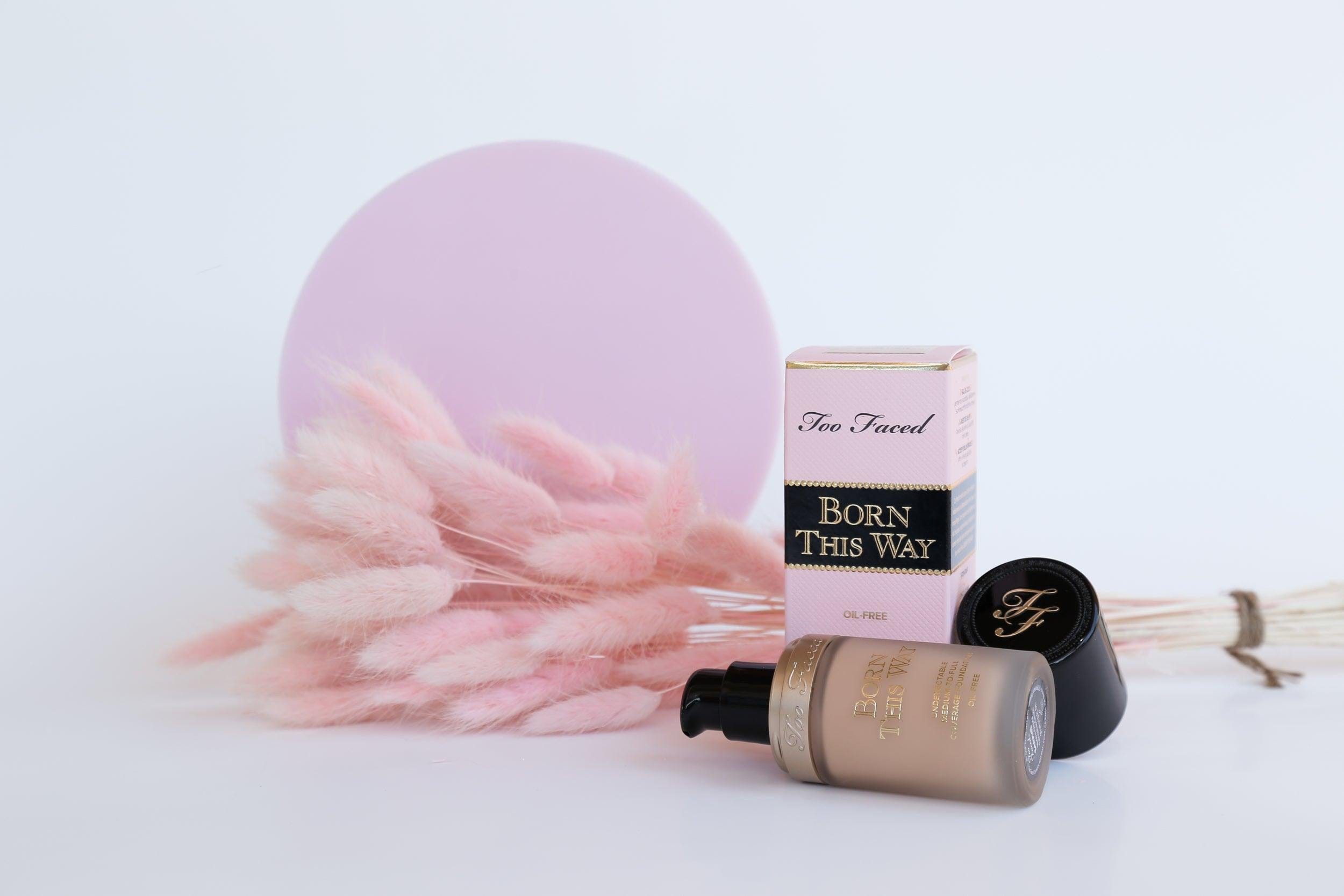 pink Medium Acrylic Circle with too faced born this way foundation - Backdrop Collective