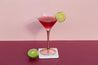 waterproof Pink Berry double-sided photography vinyl backdrop with cosmopolitan cocktail and fresh lime