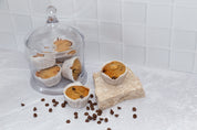 choc chip muffins on travertine props and grey concrete and white tile vinyl photography backdrop - backdrop collective australia