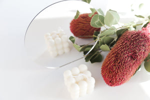 silver large Mirror circle Photography Prop with bubble candle and bottle brush - Backdrop Collective australia