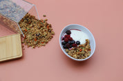 Breakfast flat lay food photography with rust coloured double sided photography backdrop - backdrop collective australia 