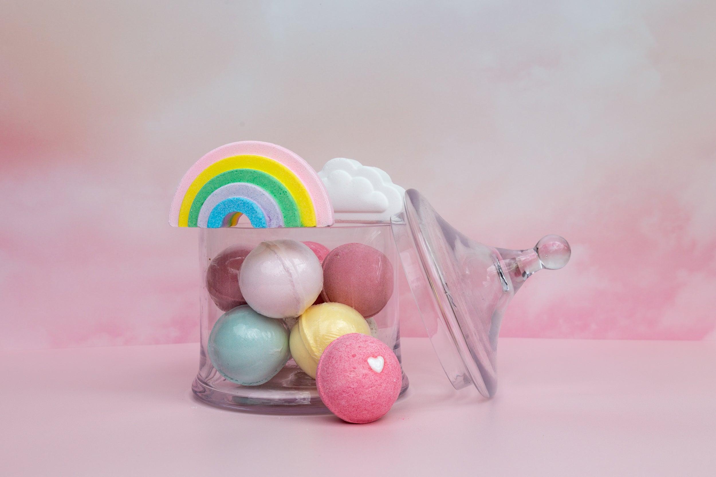 Peony Pink and dreamy cloud Double-sided vinyl Backdrops with bath bombs- Backdrop Collective australia
